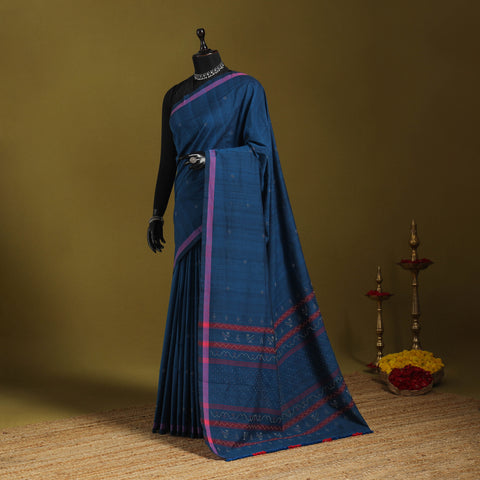 Blue - handloom cotton tangaliya saree with tassels 08