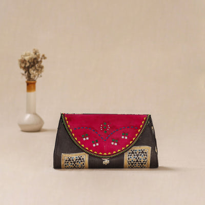 Traditional Kutch Mashru Silk Leather Flap Clutch / Wallet 23