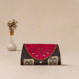 Traditional Kutch Mashru Silk Leather Flap Clutch / Wallet 23