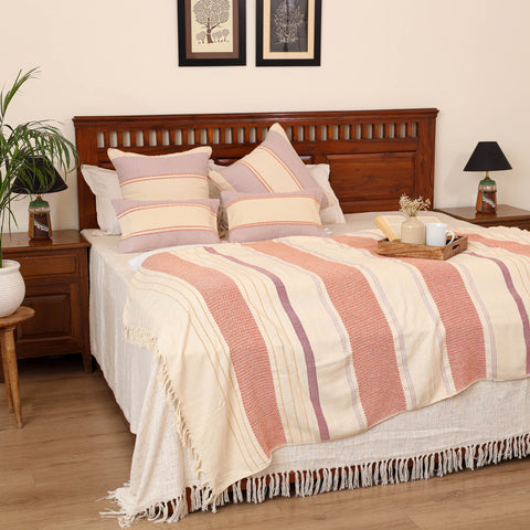 Pure Cotton Handwoven Bed/Sofa Throw with Cushion Cover Set 08