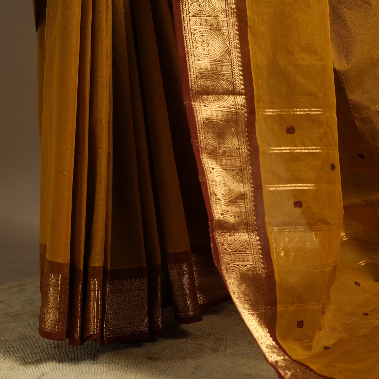 Brown Kandangi Chettinad Cotton Saree with Border
