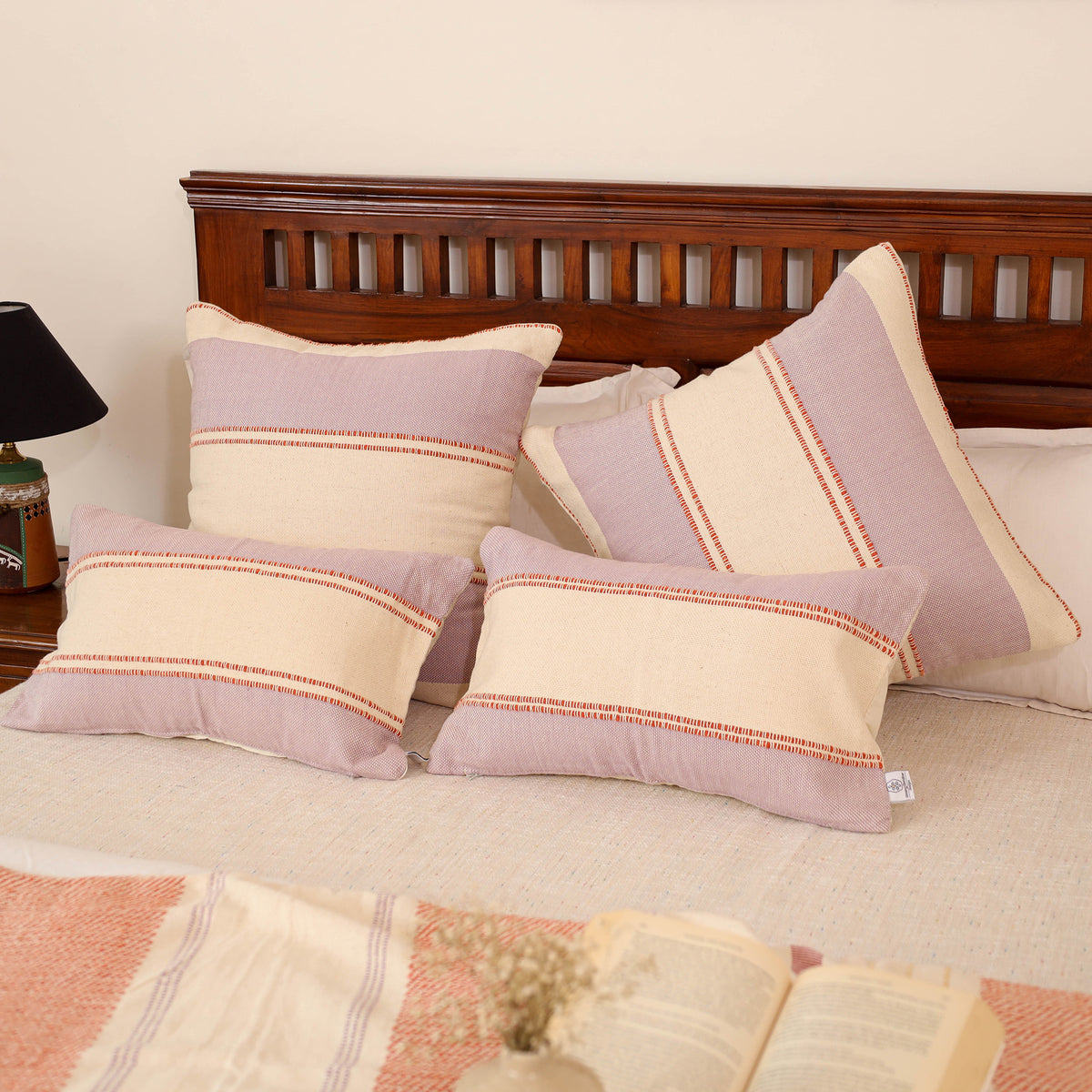 Pure Cotton Handwoven Bed/Sofa Throw with Cushion Cover Set 08