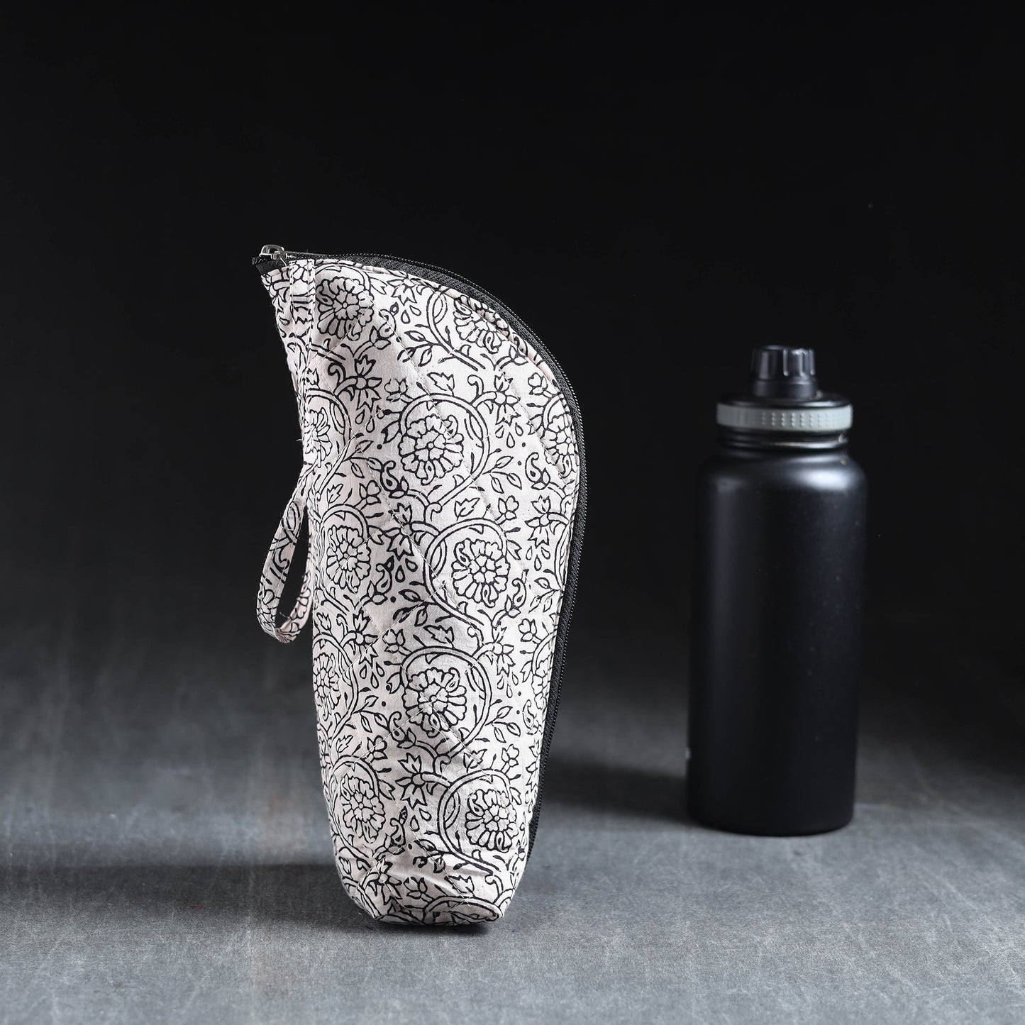 Grey Handmade Cotton 1L Water Bottle Cover