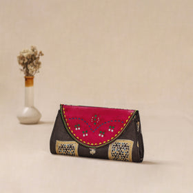 Traditional Kutch Mashru Silk Leather Flap Clutch / Wallet 23