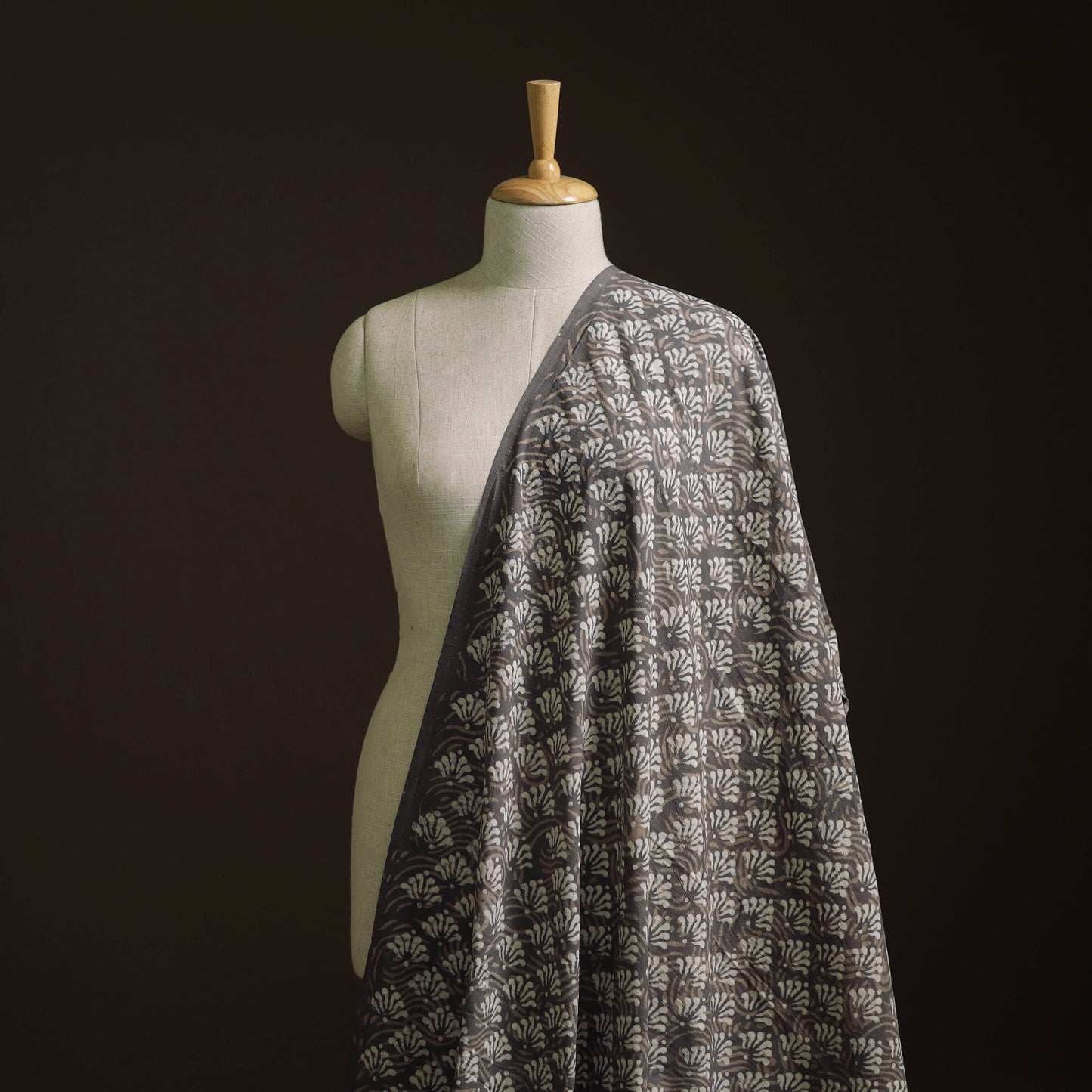 Gray - Bagru Dabu Hand Block Print Natural Dyed Cotton Fabric 11