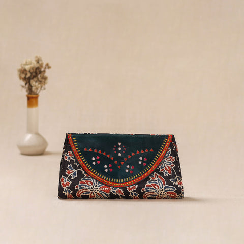Traditional Kutch Mashru Silk Leather Flap Clutch / Wallet 24