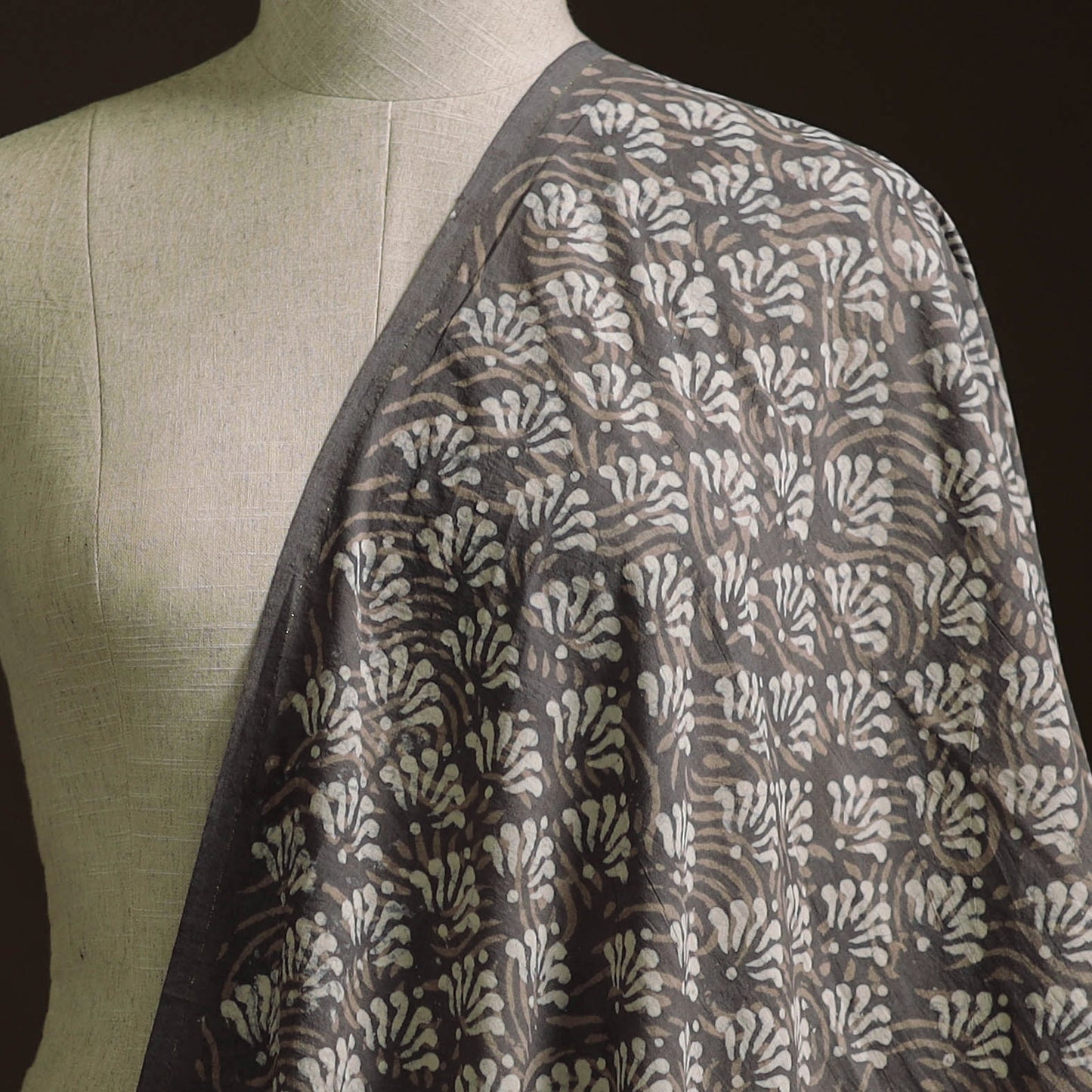 Gray - Bagru Dabu Hand Block Print Natural Dyed Cotton Fabric 11