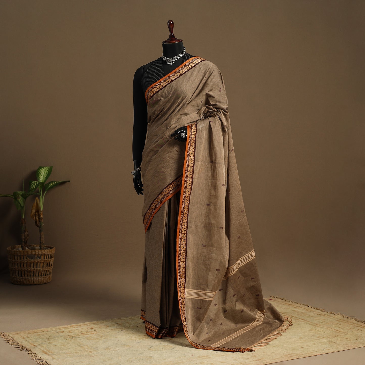 Brown Kandangi Chettinad Cotton Saree with Border