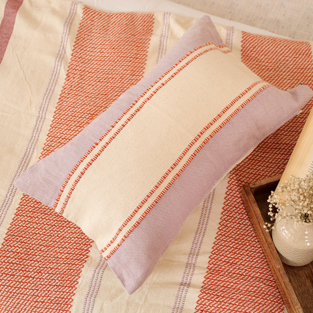 Pure Cotton Handwoven Bed/Sofa Throw with Cushion Cover Set 08