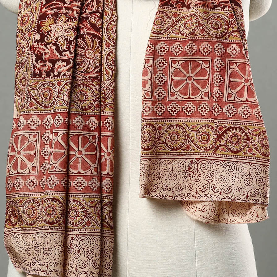 Multicolor - Natural Dyed Block Print Mul Cotton Kalamkari Stole 34