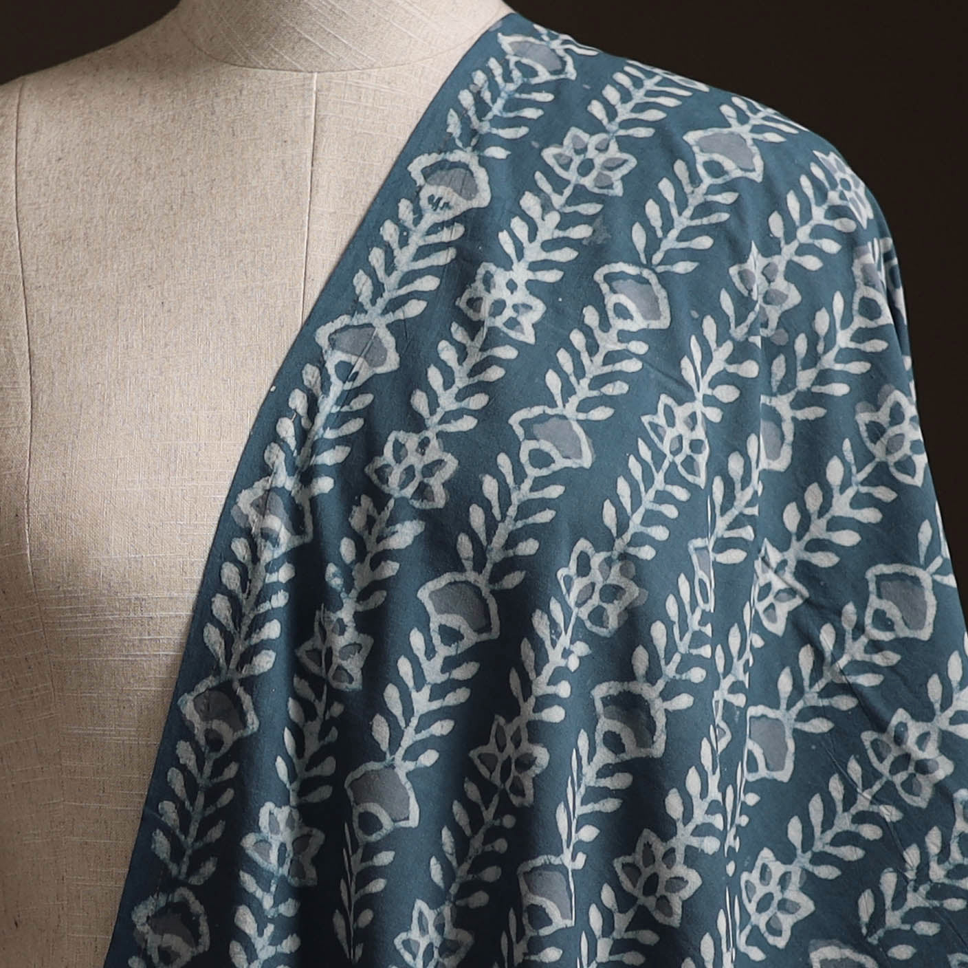 Blue - Bagru Dabu Hand Block Print Natural Dyed Cotton Fabric 12
