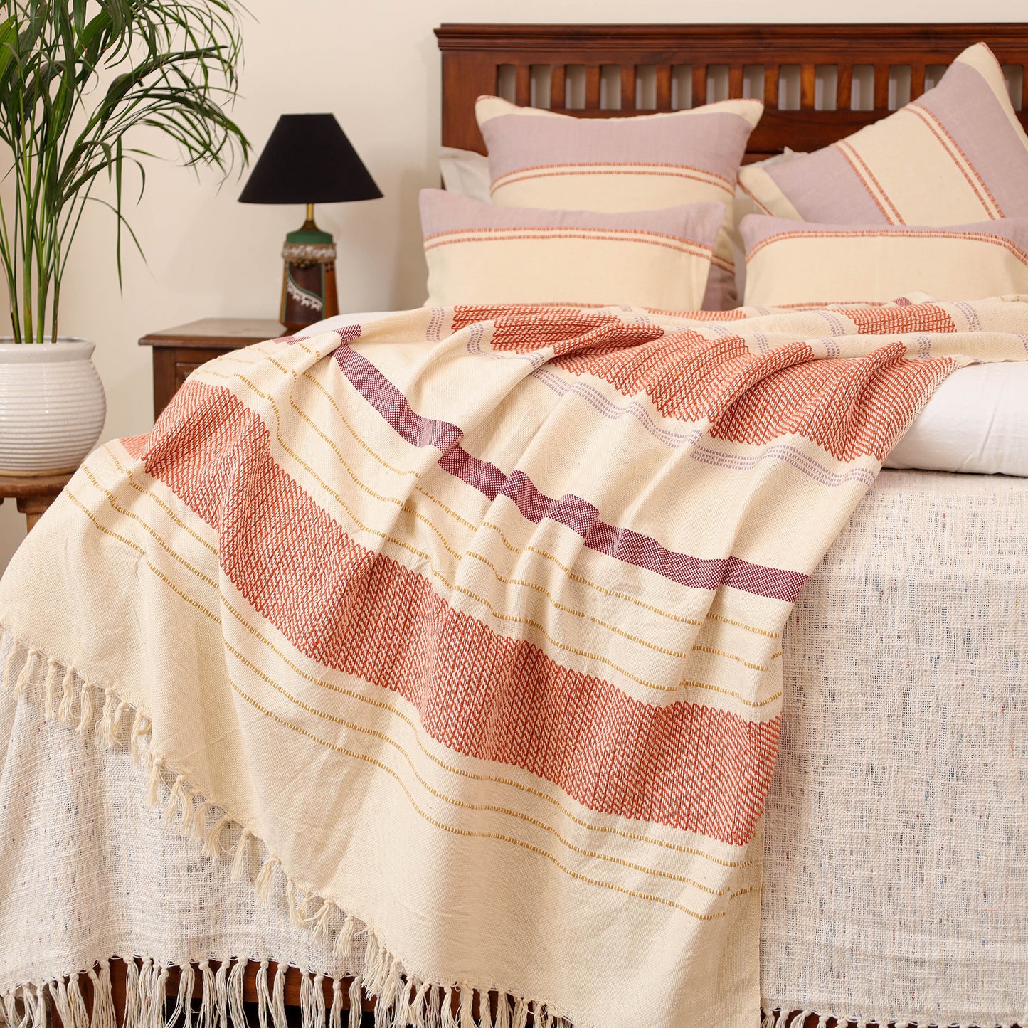 Pure Cotton Handwoven Bed/Sofa Throw with Cushion Cover Set 08