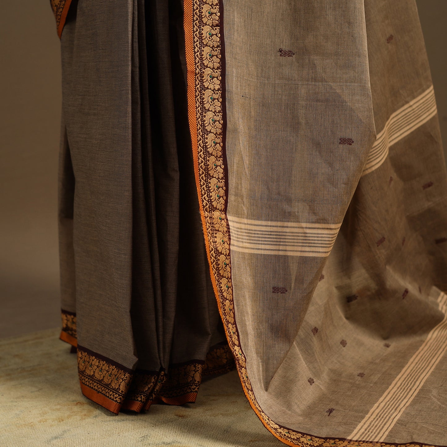 Brown Kandangi Chettinad Cotton Saree with Border