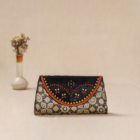Traditional Kutch Mashru Silk Leather Flap Clutch / Wallet 25