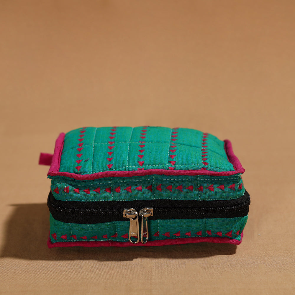 Green - Handmade 4 Pockets Cotton Jewelry Bag 18