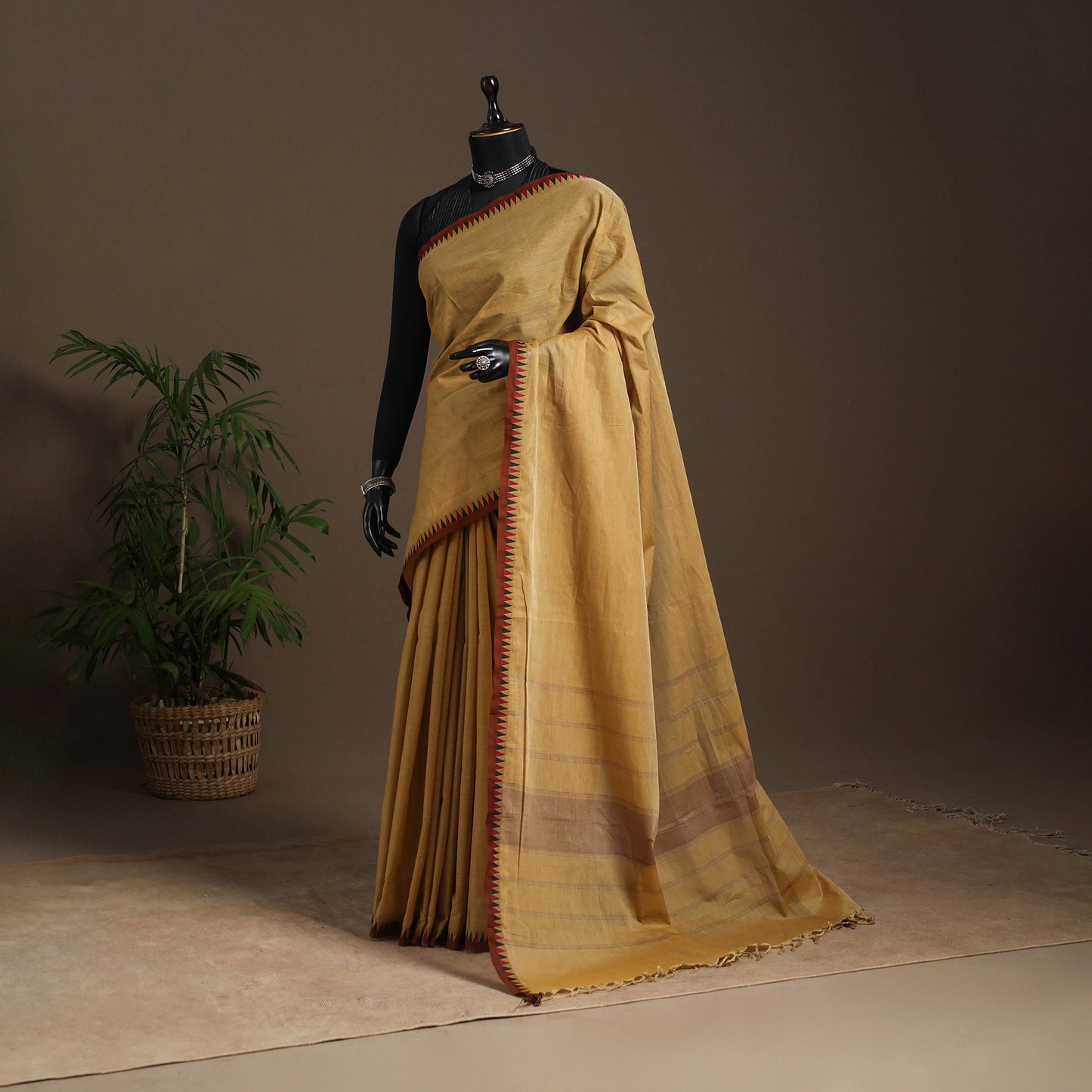 Beige - kandangi chettinad cotton saree with border 113