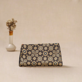 Brown - Traditional Kutch Mashru Silk Leather Flap Clutch / Wallet 25