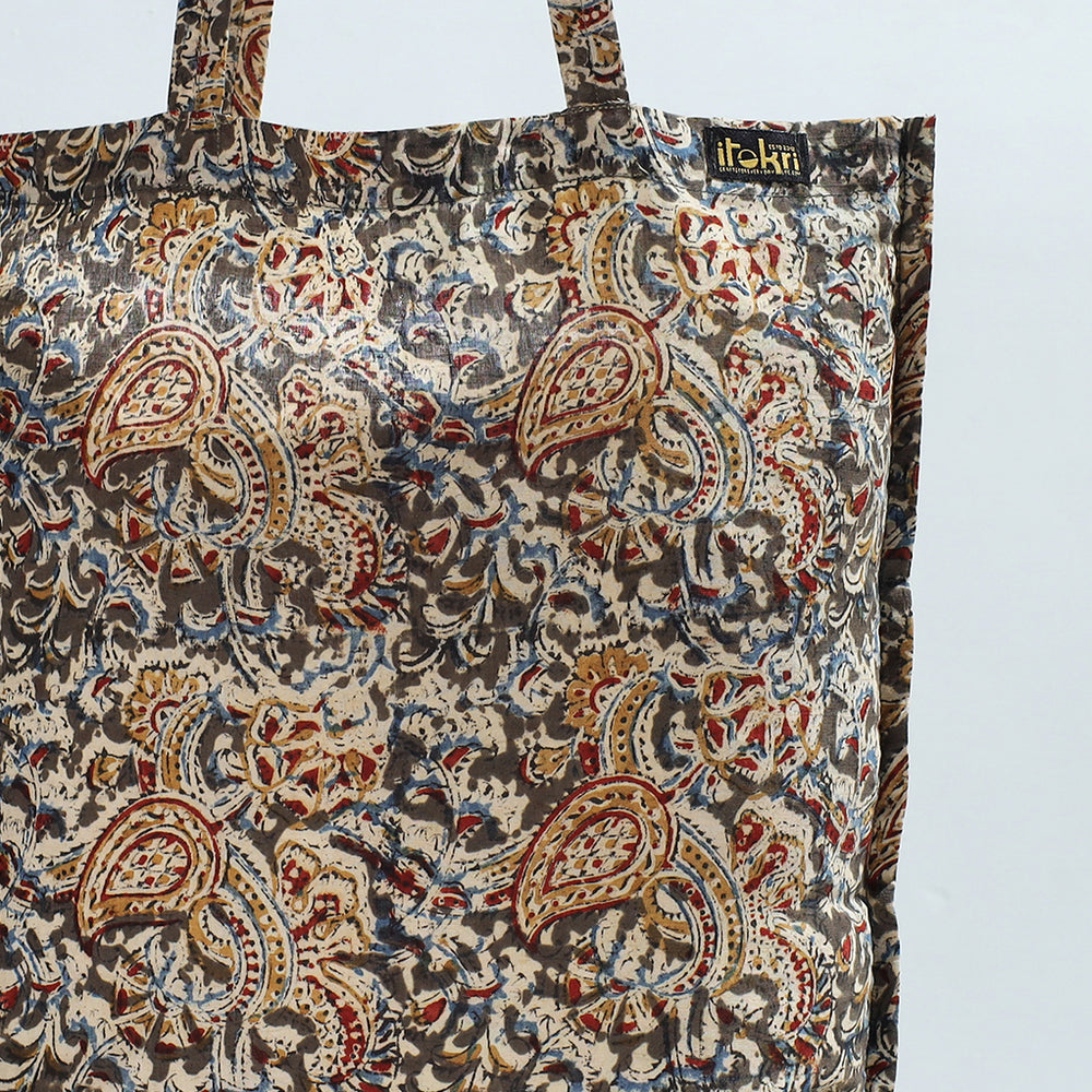 Grey - Kalamkari Block Printed Cotton Jhola Bag