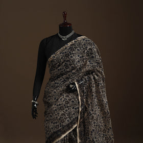 Black Printed Kota Doria Cotton Kalamkari Saree
