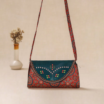 Traditional Kutch Mashru Silk Leather Flap Sling Bag 26