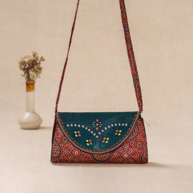 Traditional Kutch Mashru Silk Leather Flap Sling Bag 26