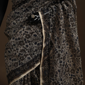 Black Printed Kota Doria Cotton Kalamkari Saree