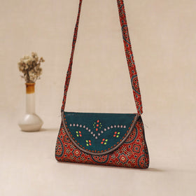 Traditional Kutch Mashru Silk Leather Flap Sling Bag 26