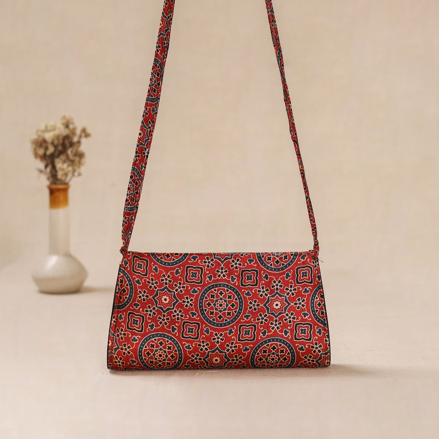 Traditional Kutch Mashru Silk Leather Flap Sling Bag 26