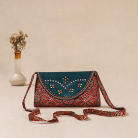 Traditional Kutch Mashru Silk Leather Flap Sling Bag 26
