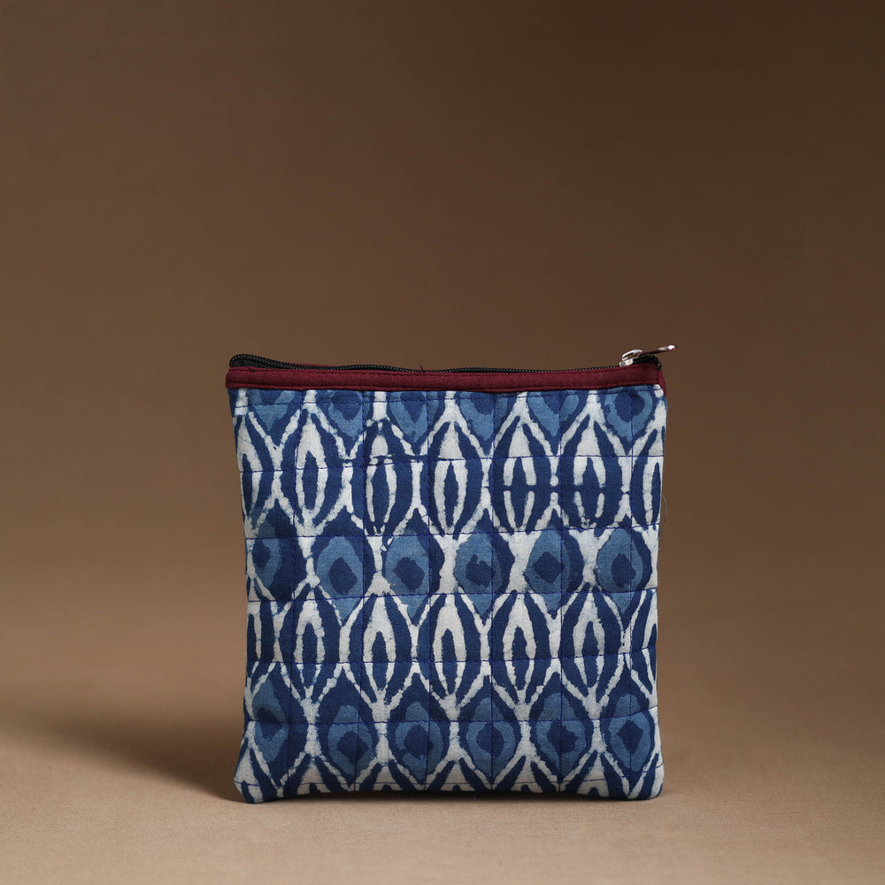 Blue - Handmade Quilted Cotton Utility Pouch 37