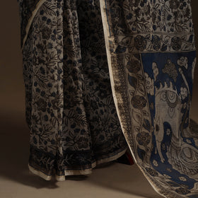Black Printed Kota Doria Cotton Kalamkari Saree