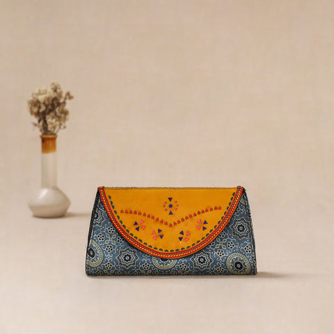 Traditional Kutch Mashru Silk Leather Flap Clutch / Wallet 27