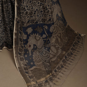 Black Printed Kota Doria Cotton Kalamkari Saree