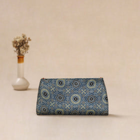 Blue - Traditional Kutch Mashru Silk Leather Flap Clutch / Wallet 27