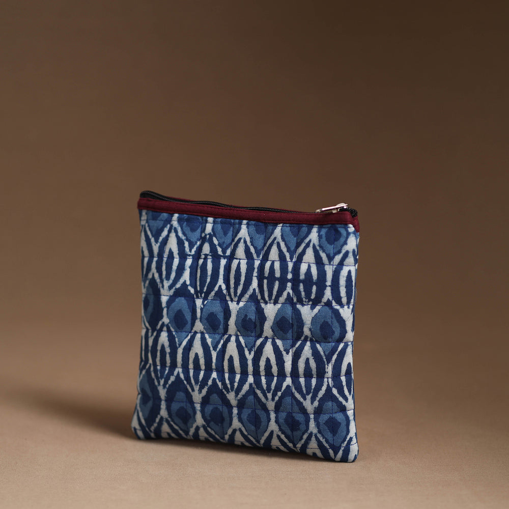 Blue - Handmade Quilted Cotton Utility Pouch 37