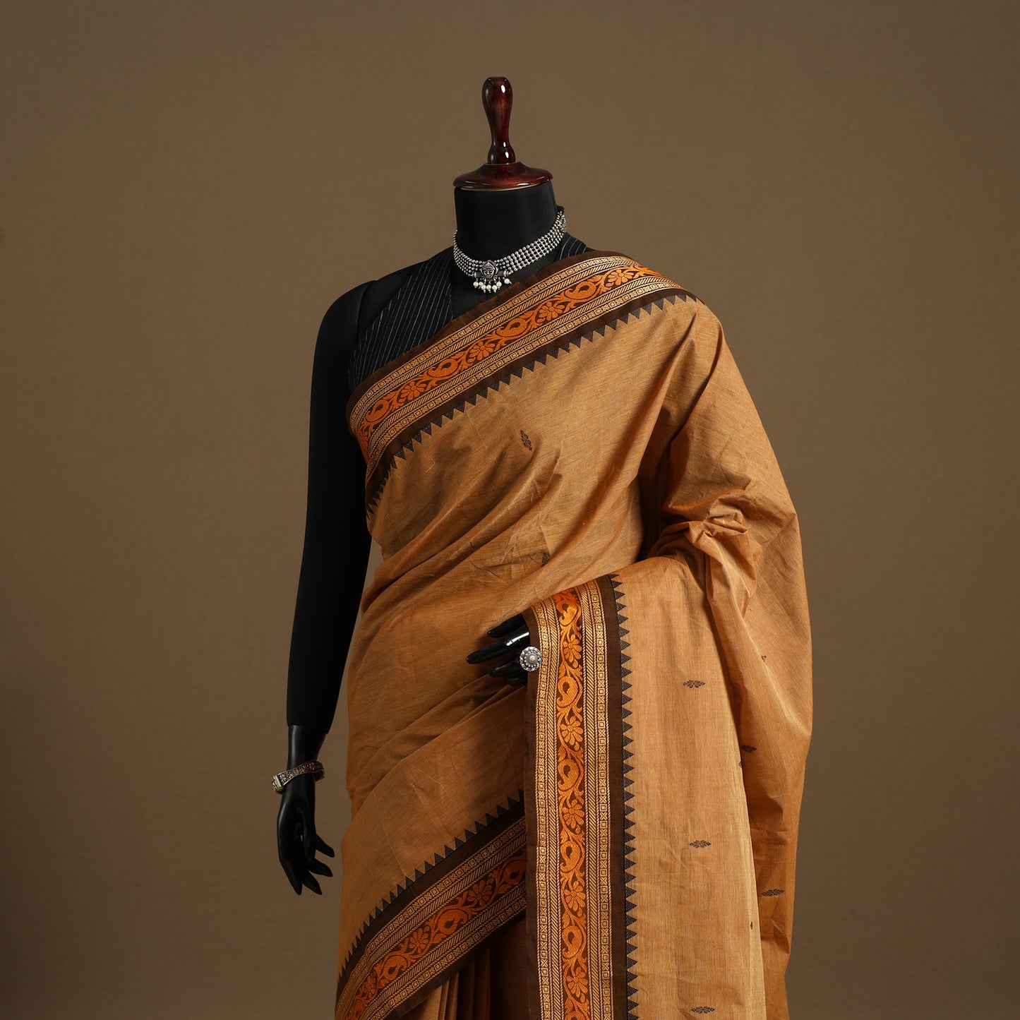 Brown Kandangi Chettinad Cotton Saree with Border