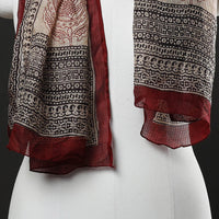 Maroon - Hand Block Print Kota Doria Silk Bagh Stole 33