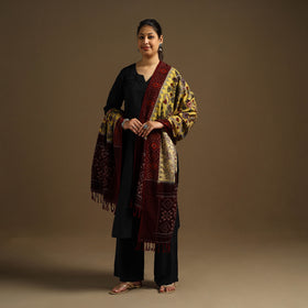 Pen Work Cotton Ikat Border Handpainted Kalamkari Dupatta