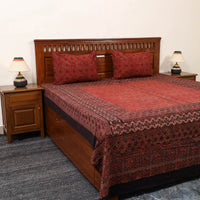 Red - Block Print Cotton Double Ajrakh Bed Sheet Set 05