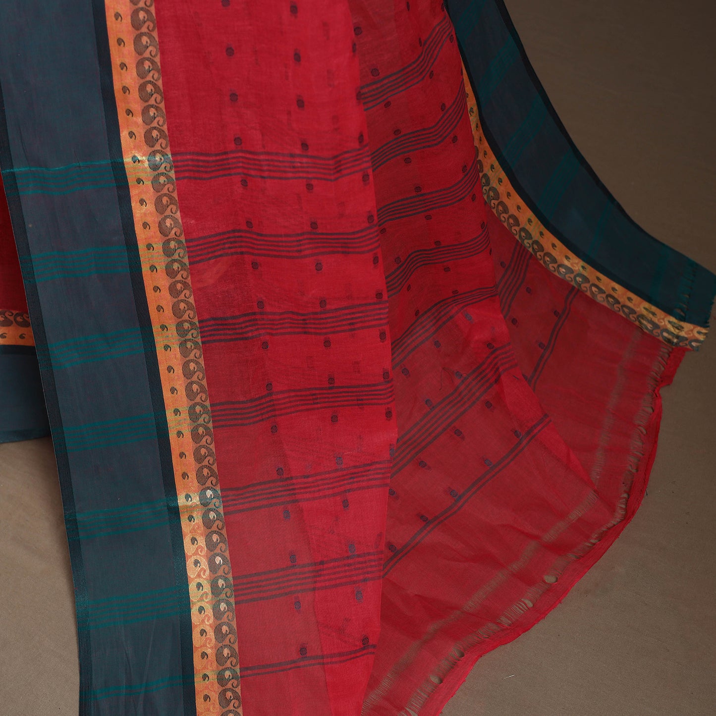 Red - bengali tant saree with matching jewellery & blouse