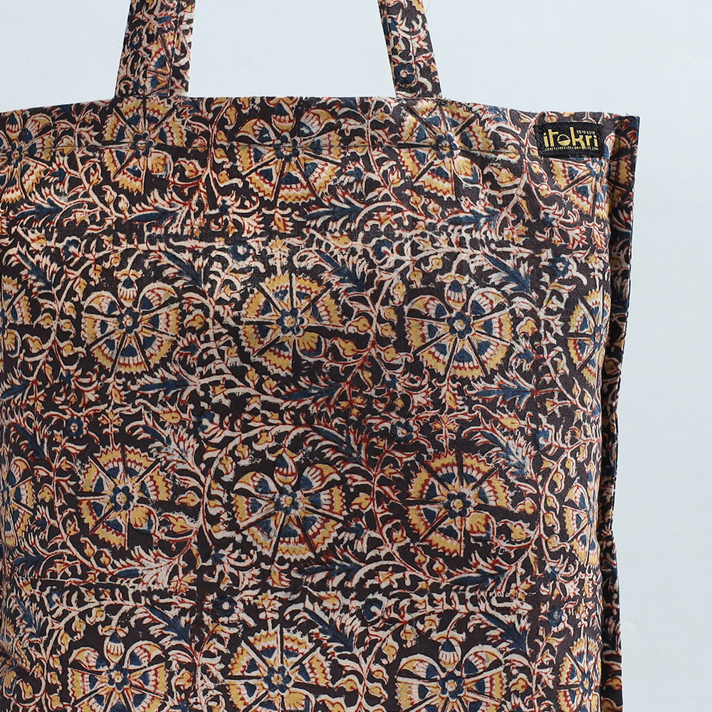 Black - Kalamkari Block Printed Cotton Jhola Bag