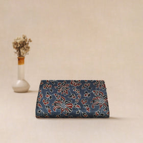 Blue - Traditional Kutch Mashru Silk Leather Flap Clutch / Wallet 28
