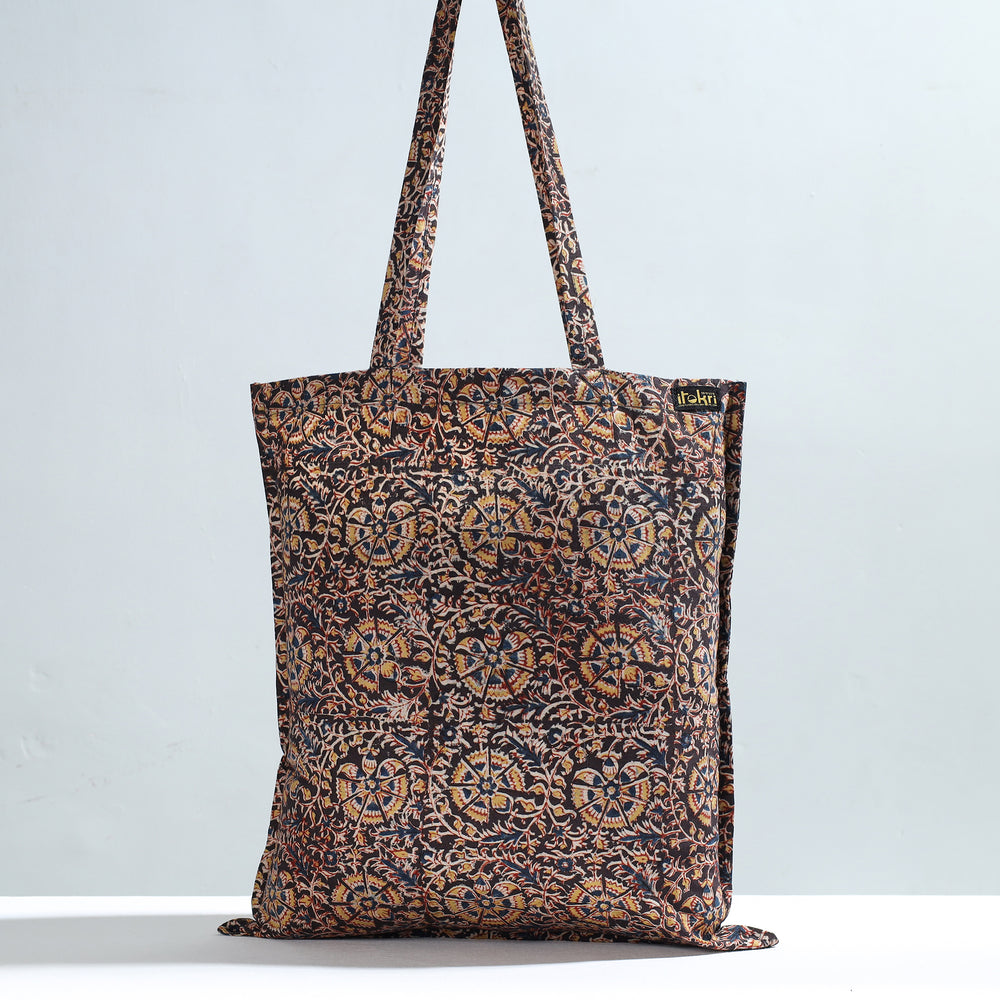 Black - Kalamkari Block Printed Cotton Jhola Bag