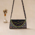 Black - Traditional Kutch Mashru Silk Leather Flap Sling Bag 29