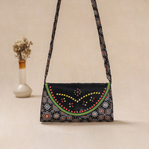 Traditional Kutch Mashru Silk Leather Flap Sling Bag 29