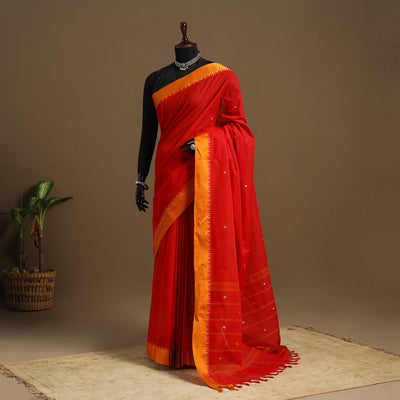 Red Kandangi Chettinad Cotton Saree with Border