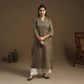 Brown Straight Cotton Jacquard Kurta for Women