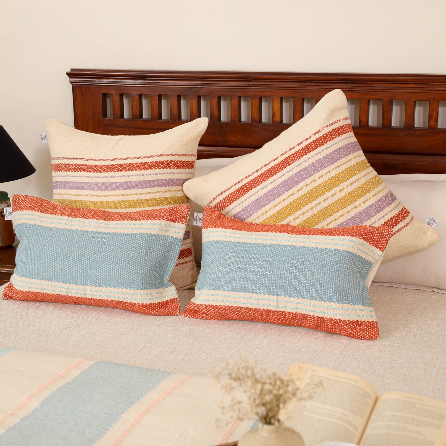 Pure Cotton Handwoven Bed/Sofa Throw with Cushion Cover Set 03