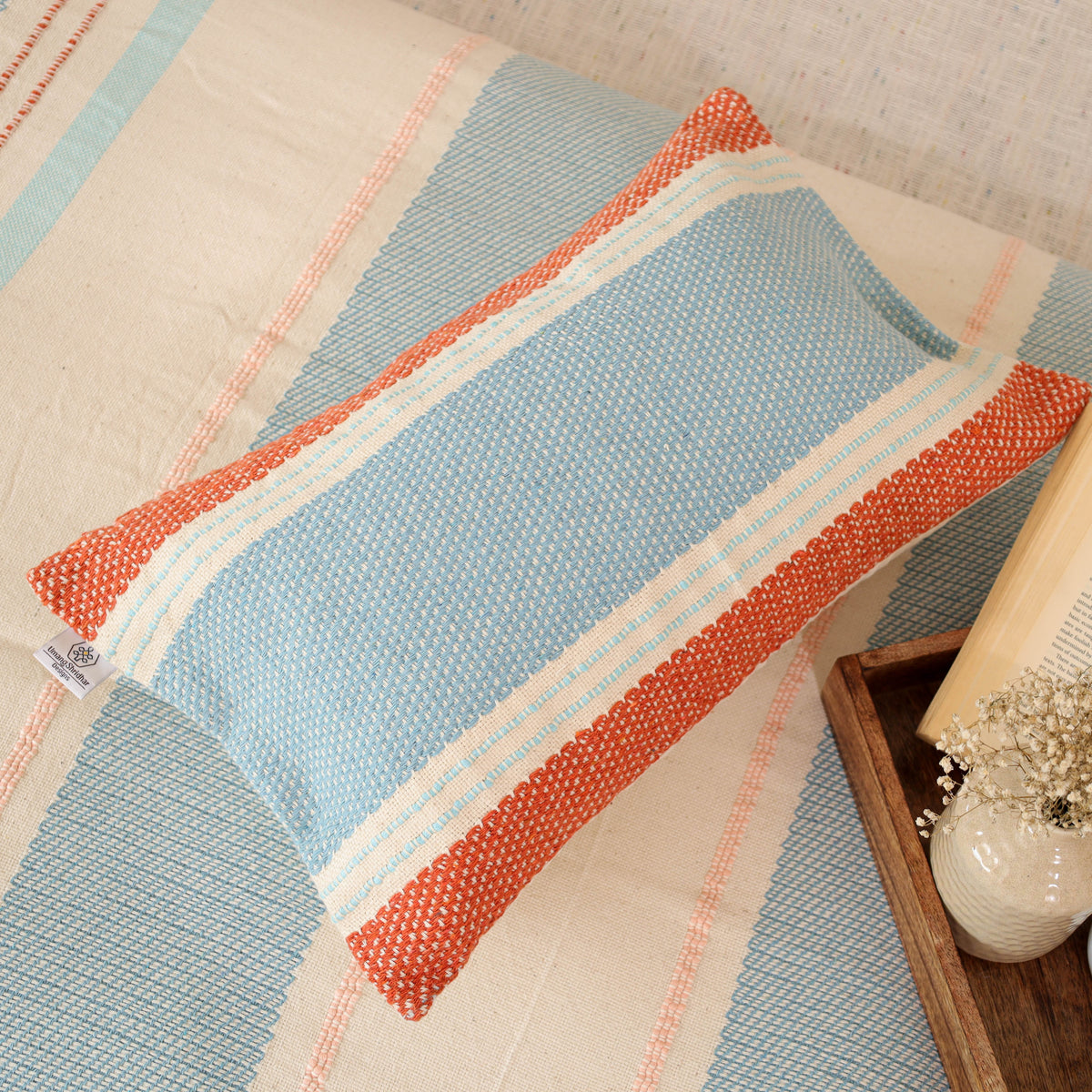 Pure Cotton Handwoven Bed/Sofa Throw with Cushion Cover Set 03