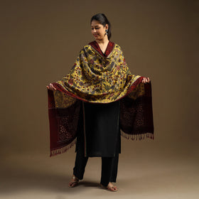 Pen Work Cotton Ikat Border Handpainted Kalamkari Dupatta